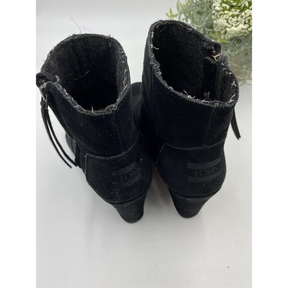 Toms Desert Wedge Black Suede Ankle Booties Shoes Size 7 Exposed Seams Zipper - Picture 3 of 10